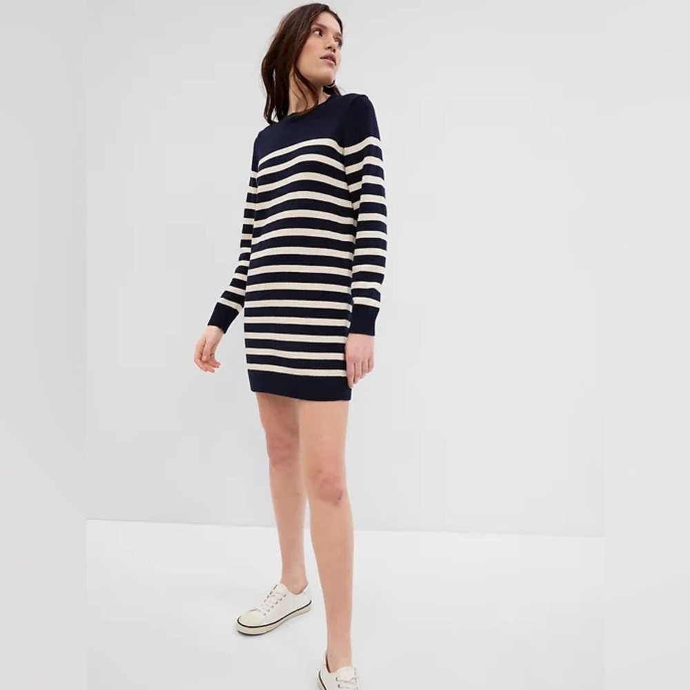 GAP Stripe Sweater Mini Dress Navy Blue and White Striped Dress Size Small